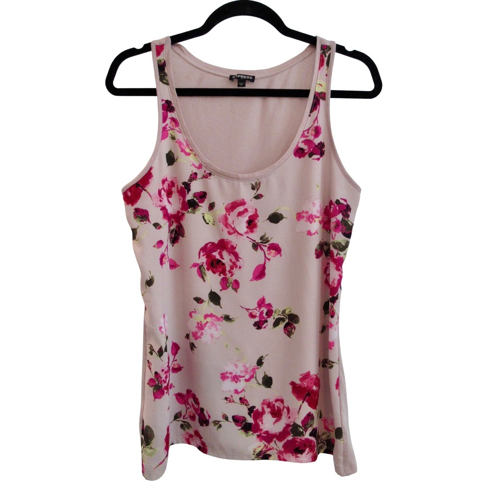 Express Womens Small Floral Tank Top‎ Pink Rose Print Cottagecore Scoop Neck S